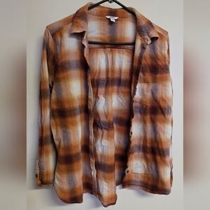 Sonoma Brown Plaid Button Down Women's Shirt